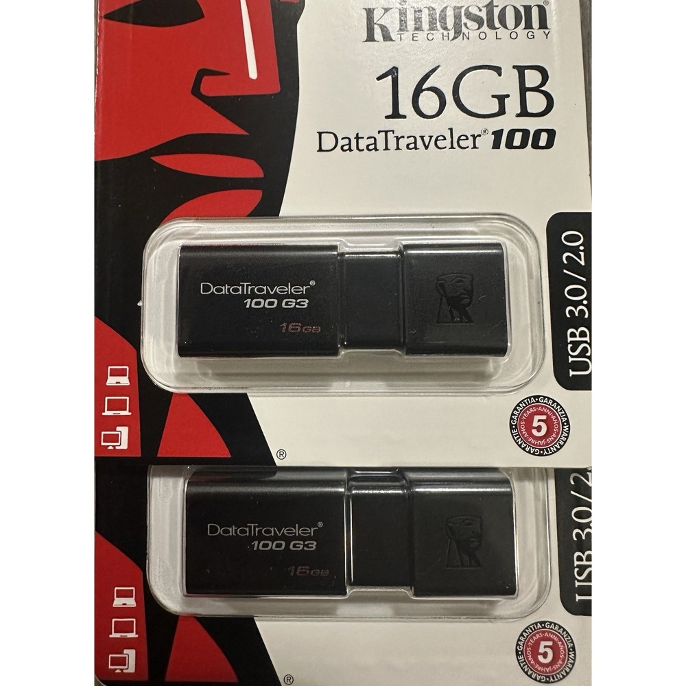 Set of 2-Kingston 16GB USB Flash Drive Data Traveler 100 G3 USB 3.0/2.0